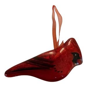 Red Cardinal Ornament Glass Window Hanger Christmas Tree Holiday Memory